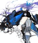  1girl absurdres armored_boots blue_eyes blue_ribbon blush boots breasts cropped_jacket fate/extra fate/extra_ccc fate_(series) hair_ribbon highres long_hair long_sleeves looking_at_viewer meltryllis_(fate) navel prosthesis prosthetic_leg purple_hair ribbon sleeves_past_fingers sleeves_past_wrists small_breasts solo very_long_hair water water_drop yorurokujuu 