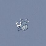 1girl 1other antennae arthropod_girl blank_eyes blush blush_stickers bretta_(hollow_knight) cloak commentary full_body grey_background grey_theme heart hollow_knight knight_(hollow_knight) looking_at_another muted_color sakana_2-gou simple_background sitting 