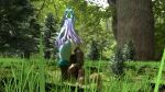  3d_(artwork) anthro big_butt butt digital_media_(artwork) feces female forest forest_background hi_res nature nature_background nintendo plant pokemon pooping scat suicune_queen_(artist) tree wide_hips 