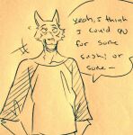  anthro beastars canid canine canis clothed clothing fully_clothed humor legoshi_(beastars) male mammal open_mouth shirt solo speech_bubble text topwear wolf wuffinarts 
