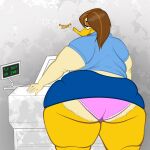  1:1 2022 absurd_res anatid anseriform anthro avian big_butt bird butt clothing duck female hi_res huge_butt morbidly_obese morbidly_obese_female obese obese_female overweight overweight_female panties puhba rear_view sighing solo the_looney_tunes_show thick_thighs tina_russo underwear wardrobe_malfunction warner_brothers weight_gain 