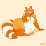  2023 anthro areola belly blue_eyes breasts emanata female hi_res looking_at_viewer mammal navel nipples nude overweight overweight_anthro overweight_female procyonid raccoon smile solo tenynn whiskers 