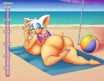  absurd_res anthro ball bat bat_wings beach beach_ball beach_towel beach_umbrella bedroom_eyes big_breasts big_butt breast_squish breasts butt ear_piercing ear_ring fellatio_gesture female gesture gold_(metal) gold_jewelry hi_res huge_breasts inflatable jewelry looking_at_viewer looking_back looking_pleasured lying mammal membrane_(anatomy) membranous_wings narrowed_eyes on_front open_mouth piercing raki_boi ring_piercing rouge_the_bat sand sea seaside seductive sega short_stack solo sonic_the_hedgehog_(series) squish suggestive suggestive_gesture thick_thighs towel water wings 