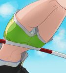  1girl ass blue_sky cloud day green_shorts haruyama_kazunori healin&#039;_good_precure legs long_hair outdoors panties panties_under_shorts pantyshot precure sawaizumi_chiyu shorts sky solo sportswear underwear 