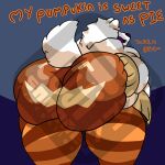  1:1 anthro barazoku big_butt butt canid canine canis clothed clothing digital_media_(artwork) domestic_dog english_text fluffy fluffy_tail fujiyama_kenhaku fujiyama_samoyed_(artist) fur huge_butt hyper kemono lapdance leg_warmers legwear looking_at_viewer low-angle_view male mammal neck_tuft nordic_sled_dog obese obese_anthro obese_male orange_clothing orange_leg_warmers orange_legwear overweight overweight_anthro overweight_male presenting presenting_hindquarters pumpkin_butt samoyed simple_background smile solo spitz tail text thick_thighs tuft white_body white_fur 