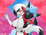  &gt;w&lt; 2023 3_fingers anthro arm_socks bioluminescence blush breasts cherry_blossom claws cloud countershade_face countershade_torso countershading cute_fangs digital_drawing_(artwork) digital_media_(artwork) dipstick_tail duo eeveelution embrace featureless_breasts female female/female fingers fur generation_2_pokemon generation_7_pokemon glowing hair hair_over_eye head_on_shoulder hi_res hug hugging_from_behind long_ears looking_at_another looking_back lycanroc markings midnight_lycanroc nintendo one_eye_obstructed plant pokemon pokemon_(species) questionable_consent red_body red_fur ring_(marking) signature signed sky smile surprise surprise_face surprise_hug surprised_expression tail tail_markings tetsushi translucent translucent_hair tree umbreon white_body white_fur 