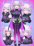  +_+ 1girl :d aqua_eyes black_bodysuit blowing_kiss bob_cut bodysuit breasts cape closed_eyes commission detached_horns excited g_tsurius gradient_hair gradient_horns groin hair_intakes hand_on_own_chest hands_on_own_cheeks hands_on_own_face headphones highres hip_vent holographic_horns horns huge_breasts indie_virtual_youtuber looking_at_viewer medium_hair motherv3 multicolored_eyes multicolored_hair multicolored_horns neon_trim one_eye_closed open_mouth pink_horns purple_cape purple_eyes purple_horns skeb_commission smile solo star_(symbol) star_in_eye symbol_in_eye tail two-tone_eyes virtual_youtuber 