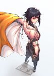  1girl artist_name bare_shoulders black_hair bleach breasts brown-eared_bulbul chuckuddin detached_sleeves from_behind fundoshi haori highres hip_vent japanese_clothes looking_at_viewer medium_hair short_hair_with_long_locks shoulder_blades sideboob small_breasts solo sui-feng taichou_haori twitch_logo twitter_logo 