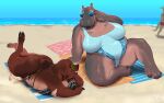  abby_(caldariequine) ambiguous_gender anthro beach beach_towel big_breasts big_butt breasts butt clothing cloven_hooves common_hippopotamus day domestic_pig dominant dominant_female duo ear_piercing ear_ring eyewear female female/ambiguous fingers floppy_ears grey_body grey_skin hi_res hippopotamid hooved_fingers hooves human human_on_anthro interspecies lying mammal multi_breast on_front one-piece_swimsuit outside overweight overweight_anthro overweight_female piercing pig_(artist) ring_piercing seaside sky smothering suid suina sunglasses sus_(pig) swimwear thick_thighs towel 
