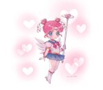  +1_(yakusoku0722) 1girl :o bishoujo_senshi_sailor_moon blue_eyes blue_skirt boots bow brooch chibi_chibi choker double_bun gloves hair_bun heart heart_brooch heart_choker heart_hair_bun heart_wand high_heel_boots high_heels highres jewelry magical_girl pink_sleeves puffy_short_sleeves puffy_sleeves red_bow red_hair sailor_chibi_chibi sailor_collar sailor_senshi sailor_senshi_uniform see-through see-through_sleeves short_hair short_sleeves skirt solo white_gloves wing_brooch 