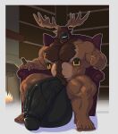  anthro balls barazoku beckoning big_balls big_penis body_hair buzzybub capreoline chair chest_hair cigar deer fireplace flaccid furniture genitals gesture hair hair_over_eyes happy_trail hi_res huge_balls huge_penis hyper hyper_balls hyper_genitalia hyper_penis male mammal muscular muscular_male muscular_thighs nipple_piercing_pull nipples nude on_chair pecs penis reindeer sitting sitting_on_chair solo vein veiny_penis 