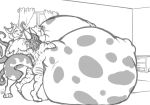  2023 animated anthro barefoot big_breasts breast_growth breasts butt curtains duo feet felid feline female growth hanazawa huge_breasts hyper hyper_breasts inside mammal monochrome nipples spots spotted_breasts 