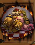  anthro anus arm_warmers armwear balls barely_visible_breasts barely_visible_genitalia body_hair bowser breast_squish breasts butt butt_hair chubby_male circumcised clothing duo erection feet female fire genitals hi_res horn human humanoid infidelity koopa legs_up legwear maarzdud male male/female mammal mario_bros muscular nintendo nipples penis princess princess_peach pussy raised_foot royalty scalie side_boob sitting slightly_chubby spiked_tail spikes spikes_(anatomy) squish thigh_highs 