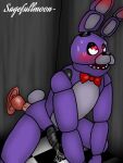  anal anal_penetration animatronic anthro blush bodily_fluids bonnie_(fnaf) cum dildo dildo_in_ass dildo_insertion five_nights_at_freddy&#039;s genital_fluids lagomorph leporid lube machine male mammal object_in_ass penetration rabbit riding_dildo robot sagefullmoon scottgames sex_toy sex_toy_in_ass sex_toy_insertion solo sweat 