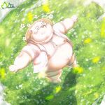  2023 anthro bear belly big_belly bottomwear clothed clothing detailed_background eyes_closed flower hat headgear headwear hi_res kemono male mammal open_clothing open_shirt open_topwear outside overweight overweight_male plant shirt shorts solo topwear yuyuitudou 