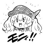  0_0 1girl bandaid bandaid_on_face granblue_fantasy hat highres kztk long_hair monika_weisswind monochrome open_mouth sketch smile solo translation_request twintails upper_body 