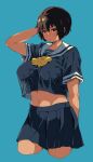  1girl breasts crop_top crop_top_overhang cropped_shirt highres kei_(m_k) large_breasts m_k midriff navel original school_uniform short_hair solo stomach tall tall_female tomboy 