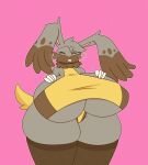  anthro big_breasts bottomwear breasts brown_body brown_bottomwear brown_clothing brown_fur brown_legwear brown_thigh_highs brown_topwear buckteeth clothing diggersby dipstick_ears eyelashes eyes_closed female floppy_ears fur generation_6_pokemon grey_body grey_fur head_tuft hi_res huge_breasts legwear lop_ears multicolored_ears neck_tuft nintendo pink_background pokemon pokemon_(species) simple_background skindentation solo squuishyboi teeth thick_thighs thigh_highs topwear tuft under_boob whiskers wide_hips yellow_body yellow_bottomwear yellow_clothing yellow_fur yellow_topwear 