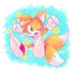  1boy absurdres animal_ears blush extra_tails flying fox fox_boy fox_ears fox_tail furry furry_male gloves haippp highres one_eye_closed open_mouth red_footwear sonic_(series) surprised tail tails_(sonic) white_gloves 