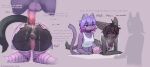  absurd_res after_sex anthro anthro_on_anthro biped bodily_fluids bottomwear butt clothed clothing cum domestic_cat duo english_text felid feline felis female genital_fluids genitals girly gynomorph hi_res intersex legwear mammal penis purple_body skirt text thigh_highs ultrabondagefairy 