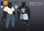  ambiguous_gender anthro black_body black_fur black_hair canid canine canis cell_(unknown) clothing eye_on_tail eyewear fur glasses hair hi_res male mammal model_sheet muscular muscular_male solo tattoo unknown_(artist) wolf 