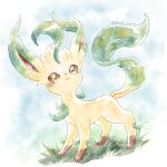  :&lt; absurdres blush brown_eyes closed_mouth commentary_request full_body grass highres leafeon looking_up no_humans pokemon pokemon_(creature) remedy_matome solo standing 