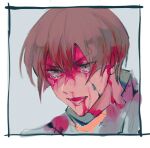  1boy bleeding bleeding_from_forehead blood blood_from_mouth blood_on_clothes blood_on_face brown_eyes brown_hair commentary_request crying crying_with_eyes_open jabuchi_you male_focus nosebleed open_mouth portrait saibou_shinkyoku shirt short_hair sketch solo susten tears white_shirt 