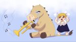  ambiguous_gender anthro bodily_fluids brass_instrument clothed clothing crying drawfee duo equid equine hi_res hooves horse human karina_farek mammal musical_instrument musical_note playing_music ponygon tail tail_tuft tears trumpet tuft wind_instrument zatch_bell zatch_bell! 