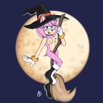  amy_rose anthro boots broom broom_riding cleaning_tool clothing female footwear gloves handwear hat headgear headwear hi_res humanoid innotsu magic_user nude sega smug smug_face solo sonic_the_hedgehog_(series) witch witch_hat 