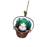  1girl bucket closed_mouth collarbone full_body game_cg green_eyes green_hair hair_bobbles hair_ornament highres in_bucket in_container japanese_clothes kimono kisume long_sleeves looking_at_viewer rotte_(1109) simple_background solo third-party_source touhou touhou_lost_word two_side_up white_background white_kimono wooden_bucket 