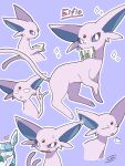  bright_pupils character_name commentary_request embarrassed espeon glaceon grin heart highres iie_efg mouth_hold no_humans outline pokemon pokemon_(creature) purple_background purple_eyes smile teeth white_pupils 