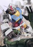  absurdres earth_federation grabbing_another&#039;s_chin gundam hand_on_another&#039;s_chin highres mecha mobile_suit mobile_suit_gundam no_humans pov robot rx-78-2 sarcophage v-fin zaku_ii zeon 