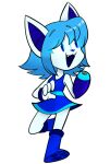  2016 4_fingers anthro arm_cannon black_pupils blue_bracelet blue_clothing blue_eyebrows blue_eyelashes blue_eyes blue_inner_ear blue_mouth blue_nose blue_pawpads blue_shoe blue_tongue bracelet breasts clothed clothed_anthro clothing colored cute_fangs digital_drawing_(artwork) digital_media_(artwork) domestic_cat dress eyebrow_through_hair eyebrows fanfs felid feline felis female fingers front_view full-length_portrait glistening glistening_eyes glistening_hair hair hi_res jewelry kabula_(artist) looking_aside machine mammal neon_blue_(kabula) open_mouth open_smile pawpads portrait pose prick_ears pupils robot simple_background smile solo tongue translucent translucent_hair white_background 