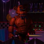  abs animatronic bear black_bow black_bow_tie black_bowtie black_clothing black_hat black_headwear black_nose black_underwear blue_eyes bow_accessory bow_tie brown_body brown_fur bulge clothing five_nights_at_freddy&#039;s freddy_(fnaf) fur hat headgear headwear hi_res humanoid machine male mammal microphone muscular muscular_male nipples polishbonnie robot robot_humanoid scottgames solo underwear 