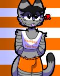  &lt;3 bottomwear clothing crop_top d4rkr4v3n domestic_cat felid feline felis happy hi_res looking_at_viewer male mammal raven_(d4rkr4v3n) shirt shorts solo tail tongue tongue_out topwear 