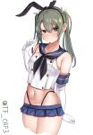  1girl breasts cosplay dark_green_hair gloves hair_ribbon hairband highres kantai_collection ribbon shimakaze_(kancolle) shimakaze_(kancolle)_(cosplay) small_breasts tf_cafe thong twintails white_gloves zuikaku_(kancolle) 