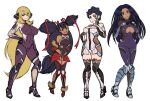  akiyama_rinko big_hair bodysuit breasts cynthia_(pokemon) dark-skinned_female dark_skin diantha_(pokemon) geeta_(pokemon) hair_ornament highres igawa_asagi iris_(pokemon) mizuki_yukikaze ninja pokemon purple_bodysuit skaditya taimanin_(series) taimanin_suit yatsu_murasaki 