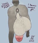  2023 anal_hair anthro anus balls bent_over big_balls big_penis body_hair english_text flaccid genitals grey_balls grey_body hairy_balls huge_balls huge_penis hyper hyper_balls hyper_genitalia hyper_penis leg_hair male mammal musk_clouds musky_balls nostracon penis pink_anus pink_penis procyonid raccoon raised_tail signature simple_background solo tail text 