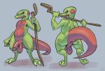  anthro anus balls butt genitals green_body halo-pano hi_res lizard looking_at_viewer looking_back male penis presenting presenting_hindquarters raised_tail red_penis reptile scalie simple_background solo stick tail 