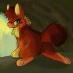  cave detailed_background domestic_cat felid feline felis female feral fur genitals green_eyes mammal orange_body orange_fur paws pussy red_body red_fur softyfurs solo squirrelflight_(warriors) warriors_(cats) yellow_body yellow_fur 