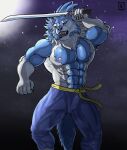  abs anthro belt blue_body blue_fur bottomwear canid canine canis capcom clothed clothing darkstalkers fur hi_res holding_object holding_weapon jon_talbain kirlanlion kriegsmesser light male mammal melee_weapon moon moonlight multicolored_body multicolored_fur muscular muscular_anthro muscular_male nipples pants pecs shirtless_male solo sword topless topless_anthro topless_male two_tone_body two_tone_fur weapon were werecanid werecanine werewolf white_body white_fur wolf 