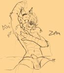  anthro ausar_altz_(zettra_thorn) bed clenched_teeth dep dragon eastern_dragon erection fur furniture furred_dragon genitals horn male morning_wood pain penis poking_out sketch solo stretching teeth teeth_showing 