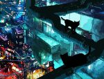  animal_focus building cat city city_lights cityscape lead_pipe night no_humans original outdoors power_lines reason_(mark-of-the-unicorn) scenery silhouette 