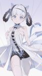  1girl absurdres android animal_ears bambinata:_vitrum_(punishing:_gray_raven) bambinata_(punishing:_gray_raven) bao_jiang_fenhong bare_arms bare_shoulders black_hair black_leotard blue_bow blue_eyes blunt_bangs blurry blush bow braided_hair_rings cat_ears cat_girl cat_tail chinese_commentary collar collarbone commentary cowboy_shot detached_collar doll_joints freckles frilled_collar frills hair_ornament heart heart-shaped_pupils heart_hair_ornament highres joints leotard looking_at_viewer mechanical_parts mechanical_spine multicolored_hair punishing:_gray_raven puppet_strings solo straight-on symbol-shaped_pupils tail tail_bow tail_ornament two-tone_hair two-tone_leotard white_bow white_hair white_leotard 