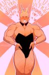  1boy absurdres all_might antenna_hair bara black_leotard blonde_hair boku_no_hero_academia bulge crossdressing detached_collar fishnet_pantyhose fishnets hair_slicked_back hands_on_own_hips happy_aura heart highres large_pectorals leotard male_focus male_playboy_bunny mature_male muscular muscular_male pantyhose pectoral_cleavage pectorals short_hair smile solo sparkle stormcallart thick_eyebrows thick_thighs thighs wrist_cuffs 