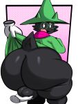  absurd_res ambiguous_gender anthro assisted_exposure ball_grab balls big_butt black_body bovid butt caprine clothing darkner deltarune disembodied_hand duo eyewear genitals glasses goat hat headgear headwear hi_res huge_butt huge_hips huge_thighs inuzu looking_back male mammal open_mouth ralsei robe robe_lift scarf thick_thighs undertale_(series) white_eyes wide_hips 