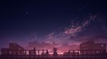  1girl animal animal_ears chinese_commentary cityscape cloud commentary_request crescent_moon dated english_commentary highres mixed-language_commentary moon night original outdoors rune_xiao scenery short_hair signature sitting sky sunset 