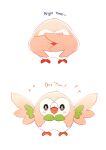  absurdres animal animal_focus beak bird blush bow bowtie brown_feathers covering_face feathers green_bow green_bowtie happy_aura highres o_o owl pokemon pokemon_(creature) sob_0 spread_wings talons white_feathers 