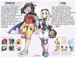  2girls abs aged_up alternate_muscle_size black_hair blonde_hair bodysuit braid diving_suit english_text full_body goggles goggles_on_head green_eyes highres juno_son lillie_(pokemon) multiple_girls muscular muscular_female pokemon pokemon_(game) pokemon_sm reference_sheet selene_(pokemon) single_braid surfboard wetsuit z-ring 