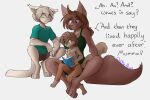  3:2 anthro basitin book brown_body brown_eyes brown_fur brown_hair canid canine canis duo english_text eyes_closed female fur grey_body grey_fur grey_hair hair hybrid keidran keith_keiser male mammal natani reading reading_book text twokinds webcomic wolf wolfie-pawz yellow_eyes 